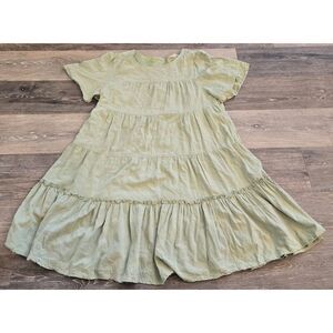 Altar'd State Green Tiered Ruffle Dress Size Large Style ND30090 Linen and vicos
